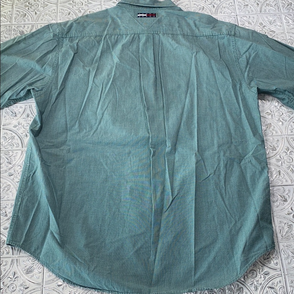 Vintage Tommy Hilfiger Button Front Short Sleeve Shirt Mens Large Blue/Green - Picture 6 of 8